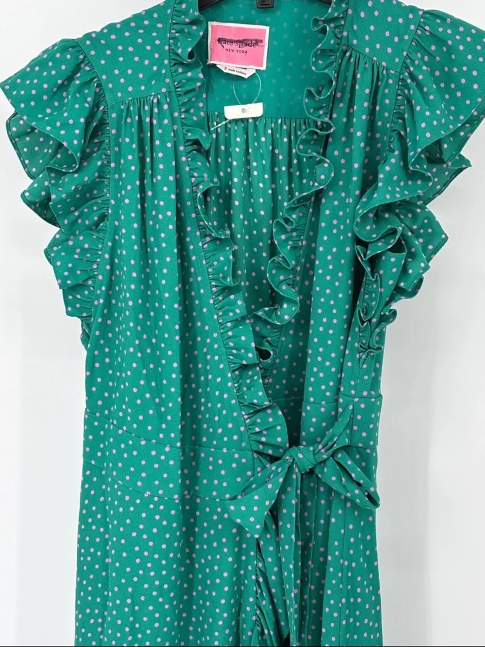 kate spade poolside green & pink  Polka ruffle Dot Wrap  Dress NwT
